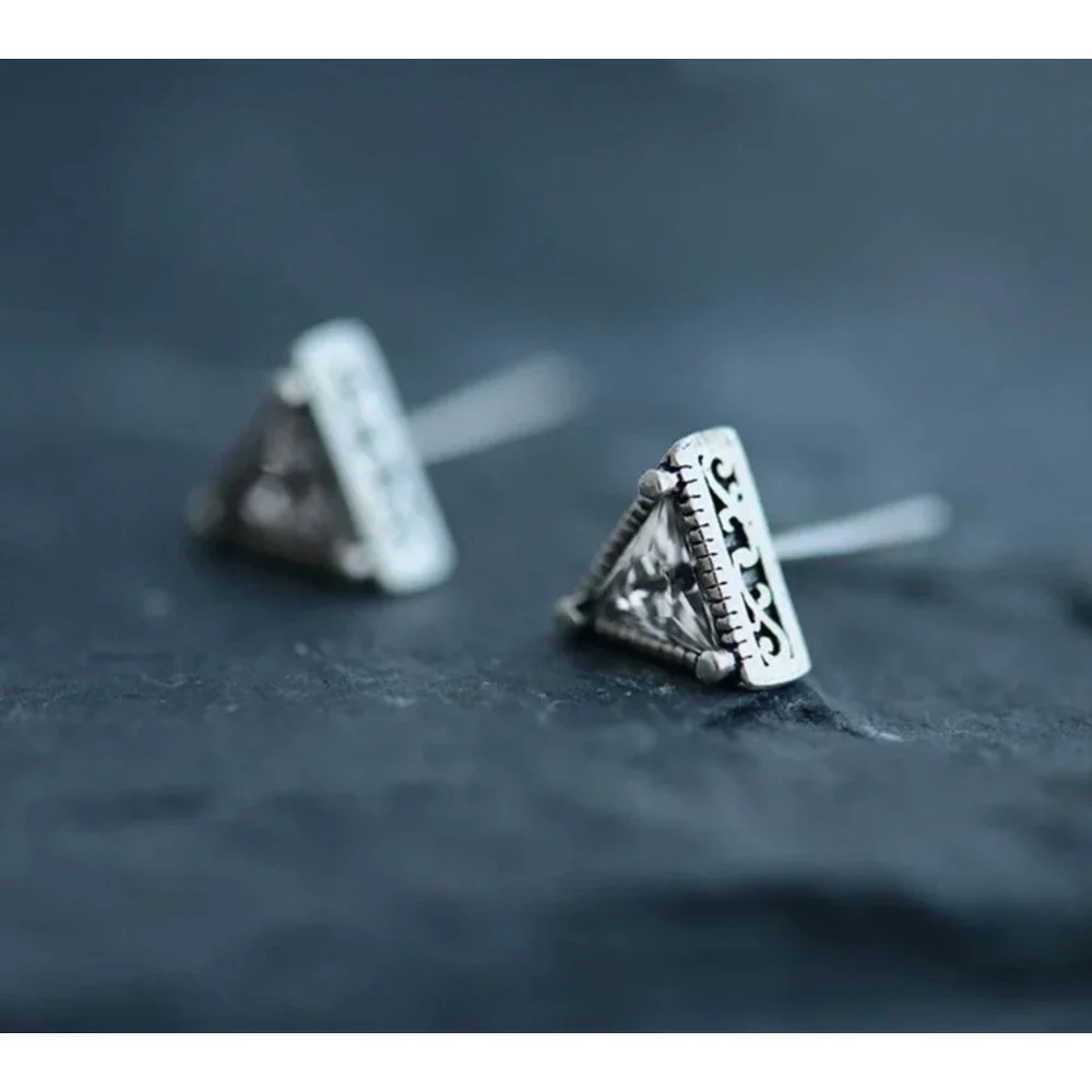 Trillion Cut Simulated Diamond 925 Sterling Silver‎ Triangle Stud Earrings